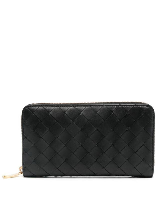 Bottega Veneta Intrecciato Zipper Around Long Wallet Black