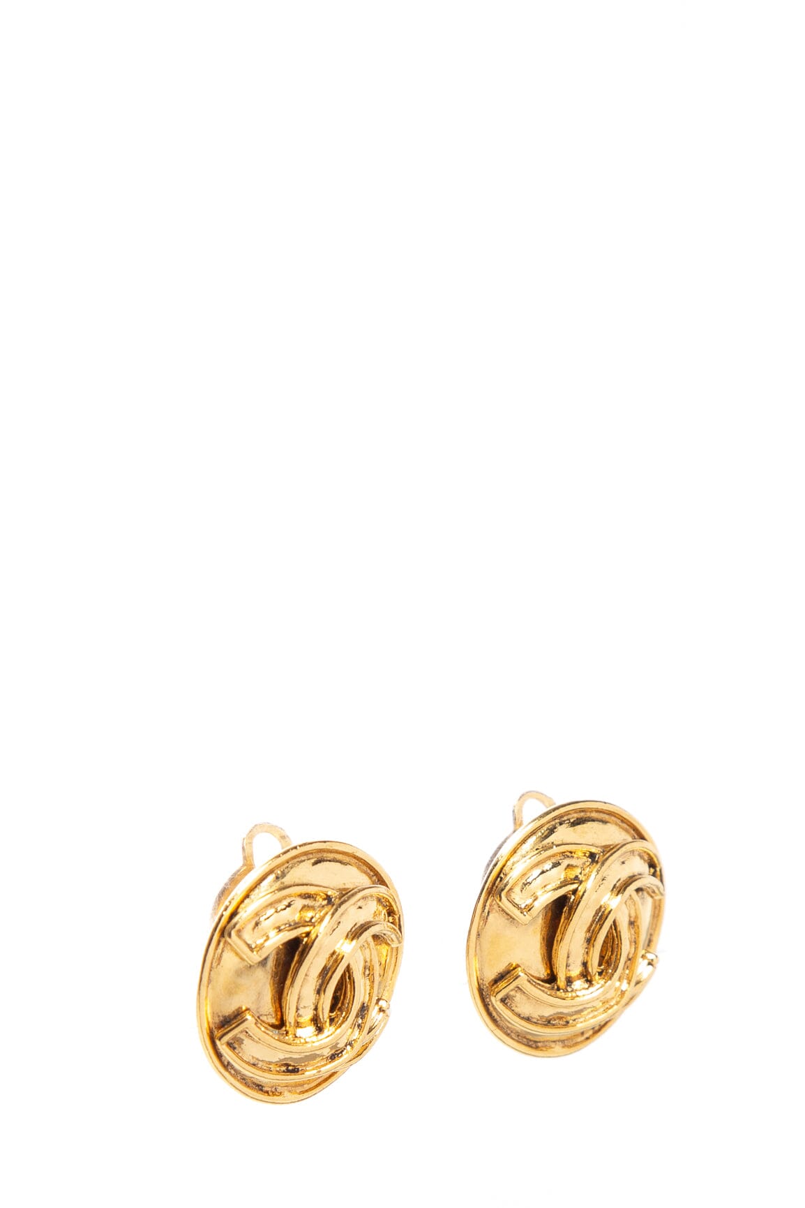 Chanel Vintage 1994 Spring Round CC Gold Clip-On Earrings