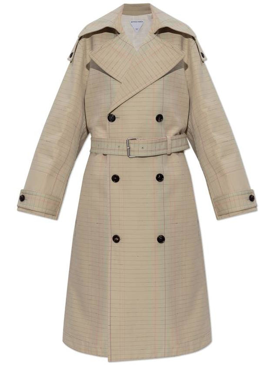 Bottega Veneta Bottega Veneta Trench Coat With Check Pattern, Women's, Beige