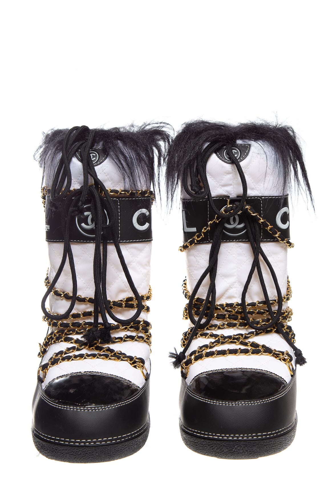 Chanel White And Black Apres Ski Moon Boots SZ 38-40
