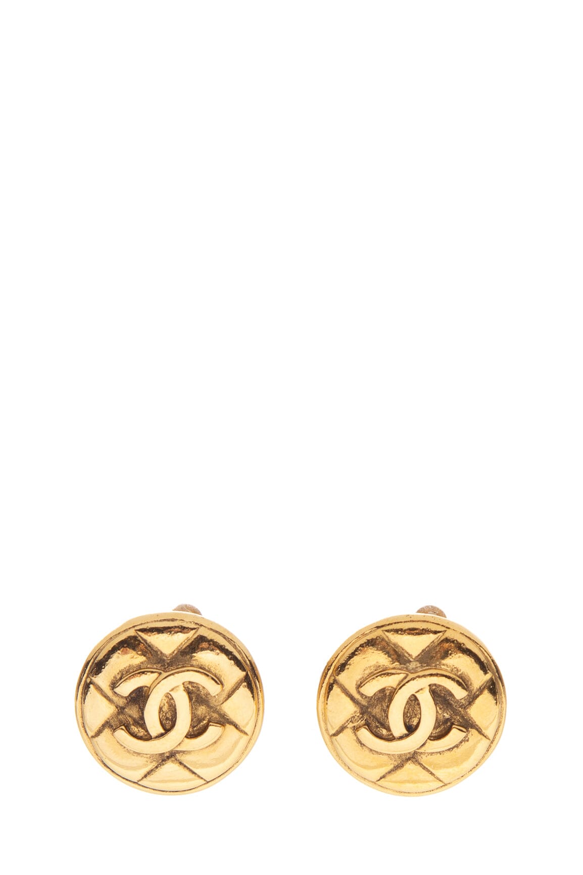 Chanel Vintage Gold Quilted CC Clip-On Earrings