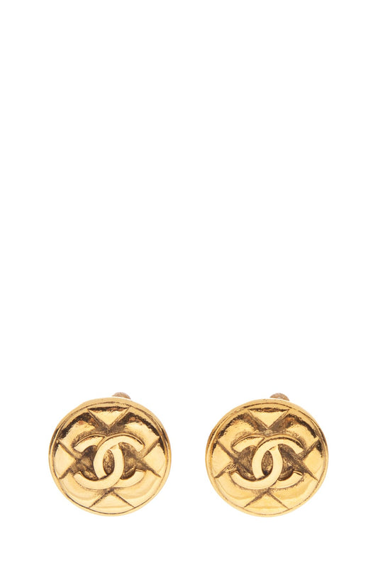 Chanel Vintage Gold Quilted CC Clip-On Earrings