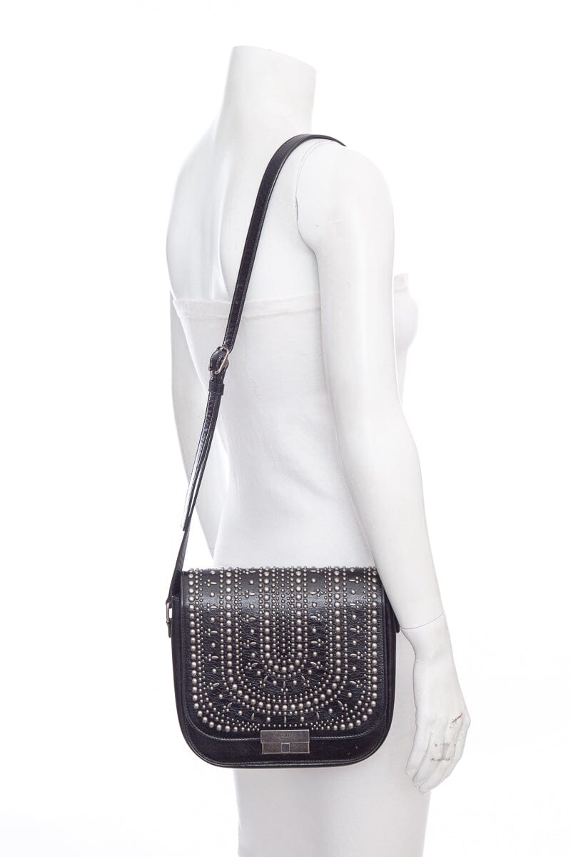 Saint Laurent Amalia  Black & Silver Studded Shiny Calfskin Handbag