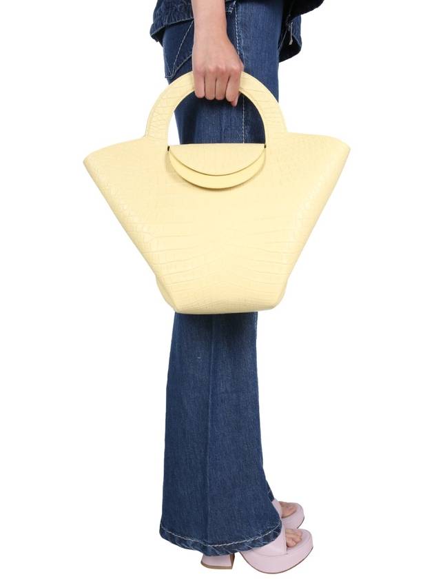 Bottega Veneta Stone Crocodile Embossed Basket Tote Bag Sand