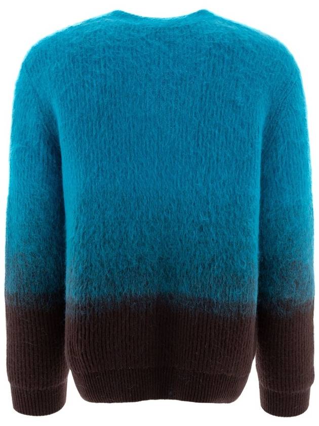 Burberry V-Neck Knit Wool Mohair Blend Cardigan Brown Blue