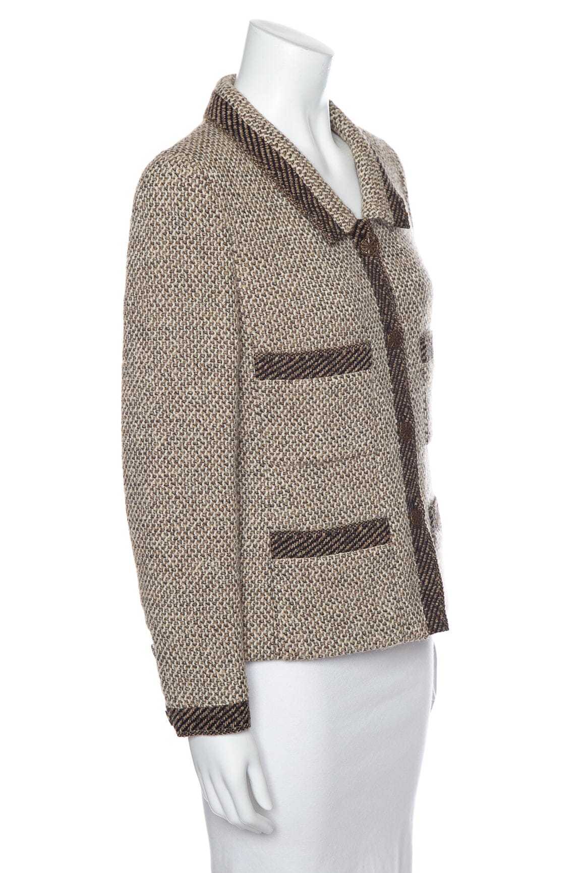 Chanel Vintage 1998 Autumn Knit Brown and Cream Jacket SZ 40