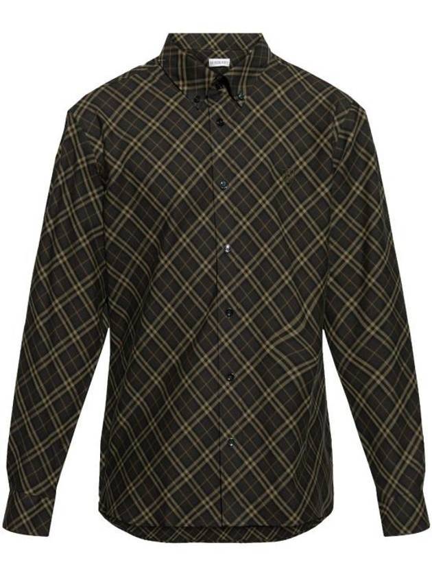 Burberry B Shield Embroidered Check Cotton Long Sleeve Shirt Shadow
