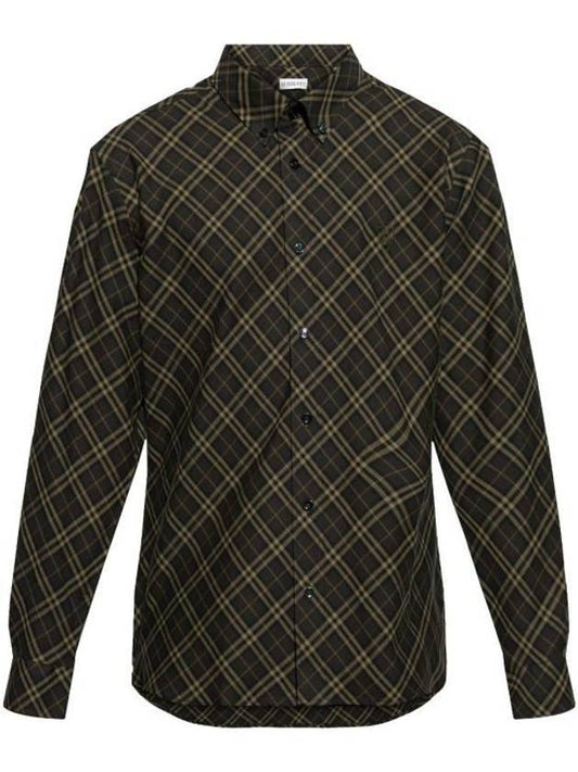 Burberry B Shield Embroidered Check Cotton Long Sleeve Shirt Shadow