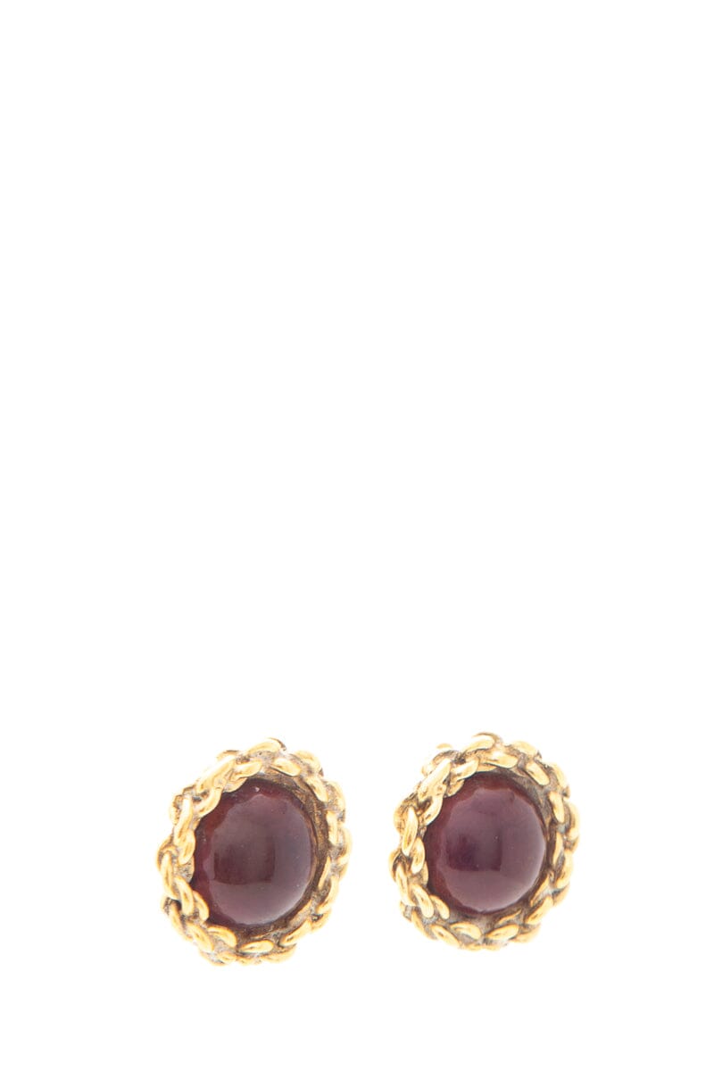 Chanel Gold & Red Glass Clip On Earrings