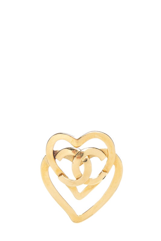 Chanel Vintage 1995 Spring Double Heart Gold Brooch