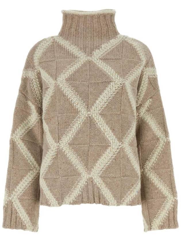Bottega Veneta Argyle Intarsia Wool Turtleneck Desert Mel