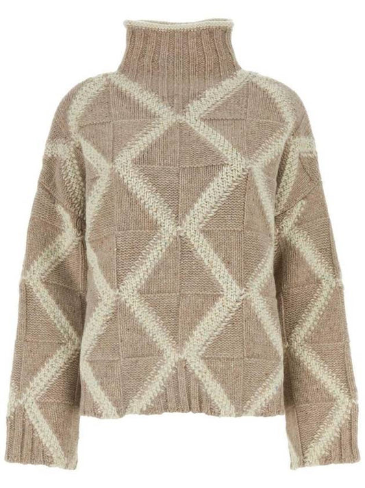 Bottega Veneta Argyle Intarsia Wool Turtleneck Desert Mel