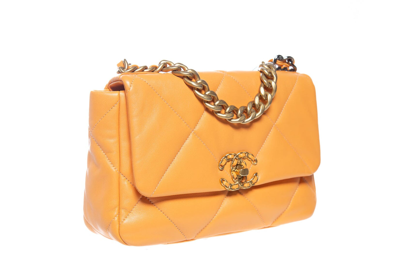 Chanel 19 Orange Lambskin Leather Handbag