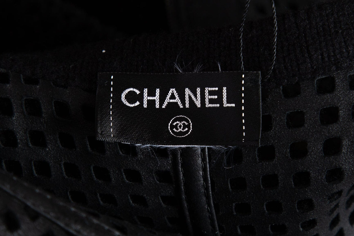 Chanel Black Perforated Leather and Knit Long Line Reversible Coat SZ N/A