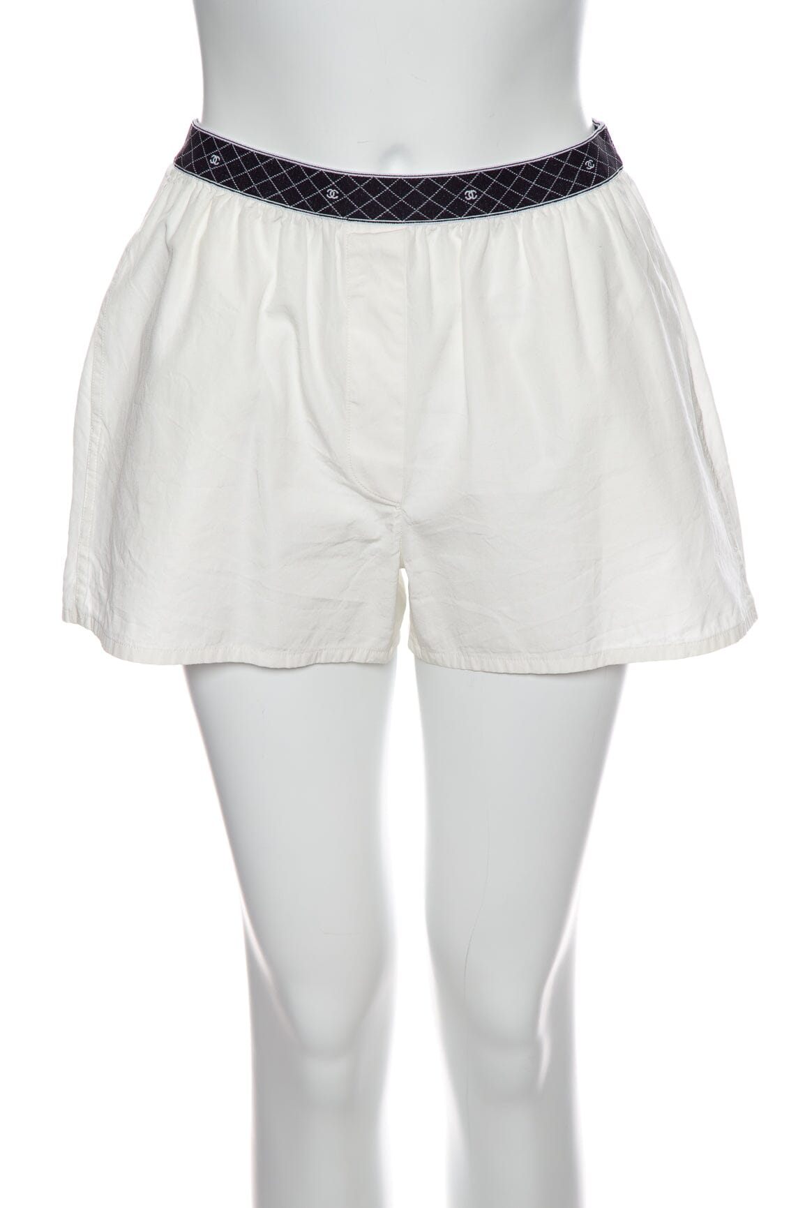Chanel White Logo Waist Band Cotton Mini Short SZ 36 NWT