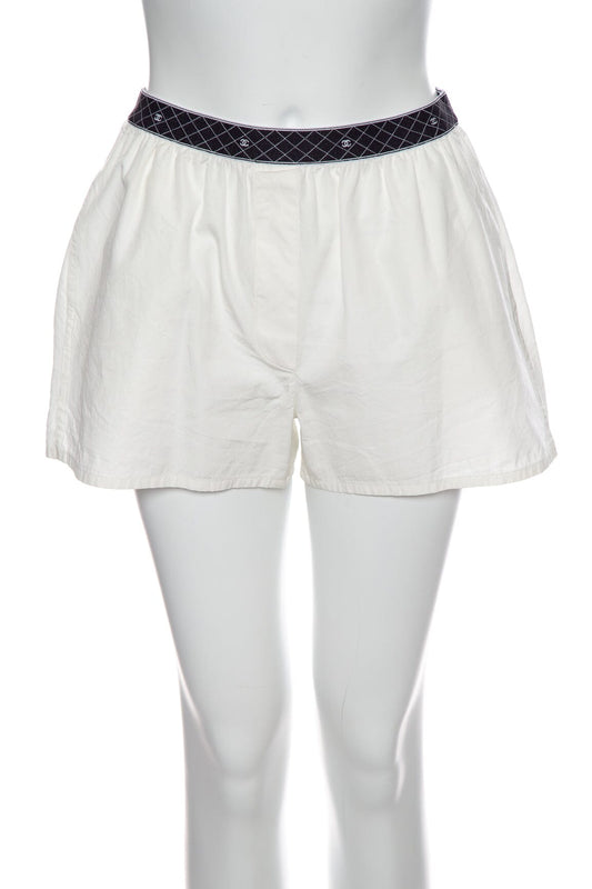 Chanel White Logo Waist Band Cotton Mini Short SZ 36 NWT
