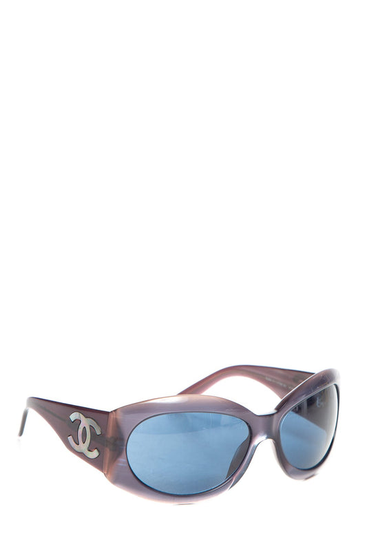 Chanel Purple and Silver Interlocking CC Logo Round Sunglasses