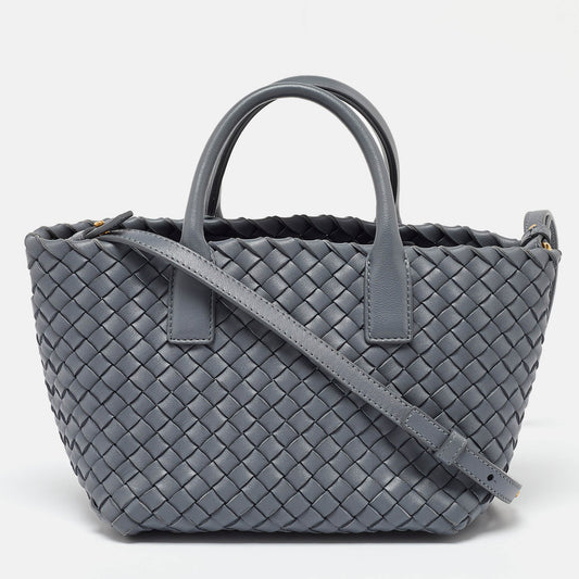Bottega Veneta Grey Intrecciato Leather Mini Cabat Tote