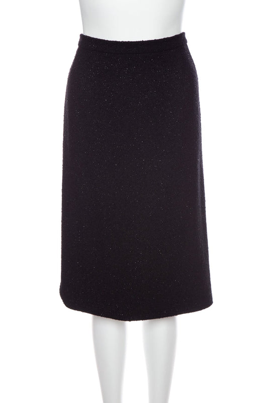 Chanel Vintage 1993 Autumn Black Glitter Detail Skirt SZ 46