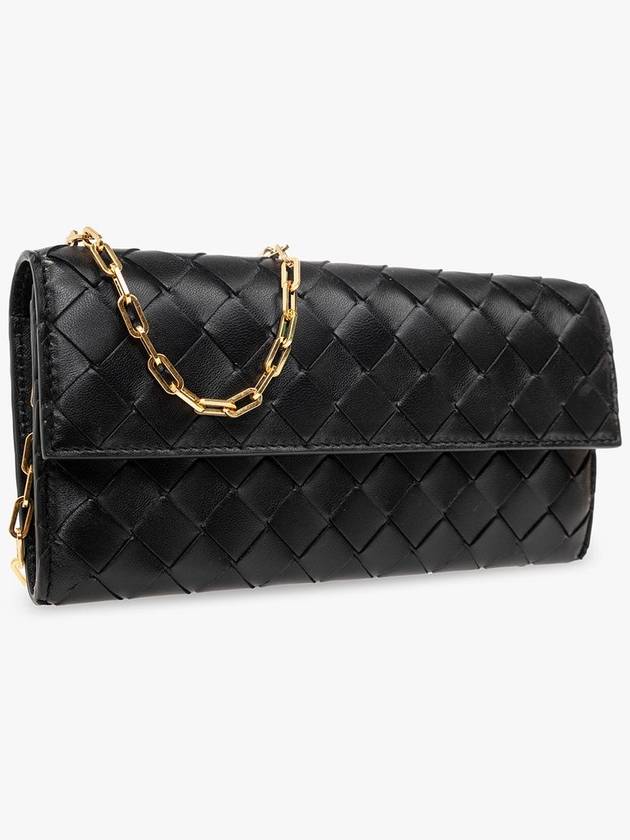 Bottega Veneta Intrecciato Chain Long Wallet Black