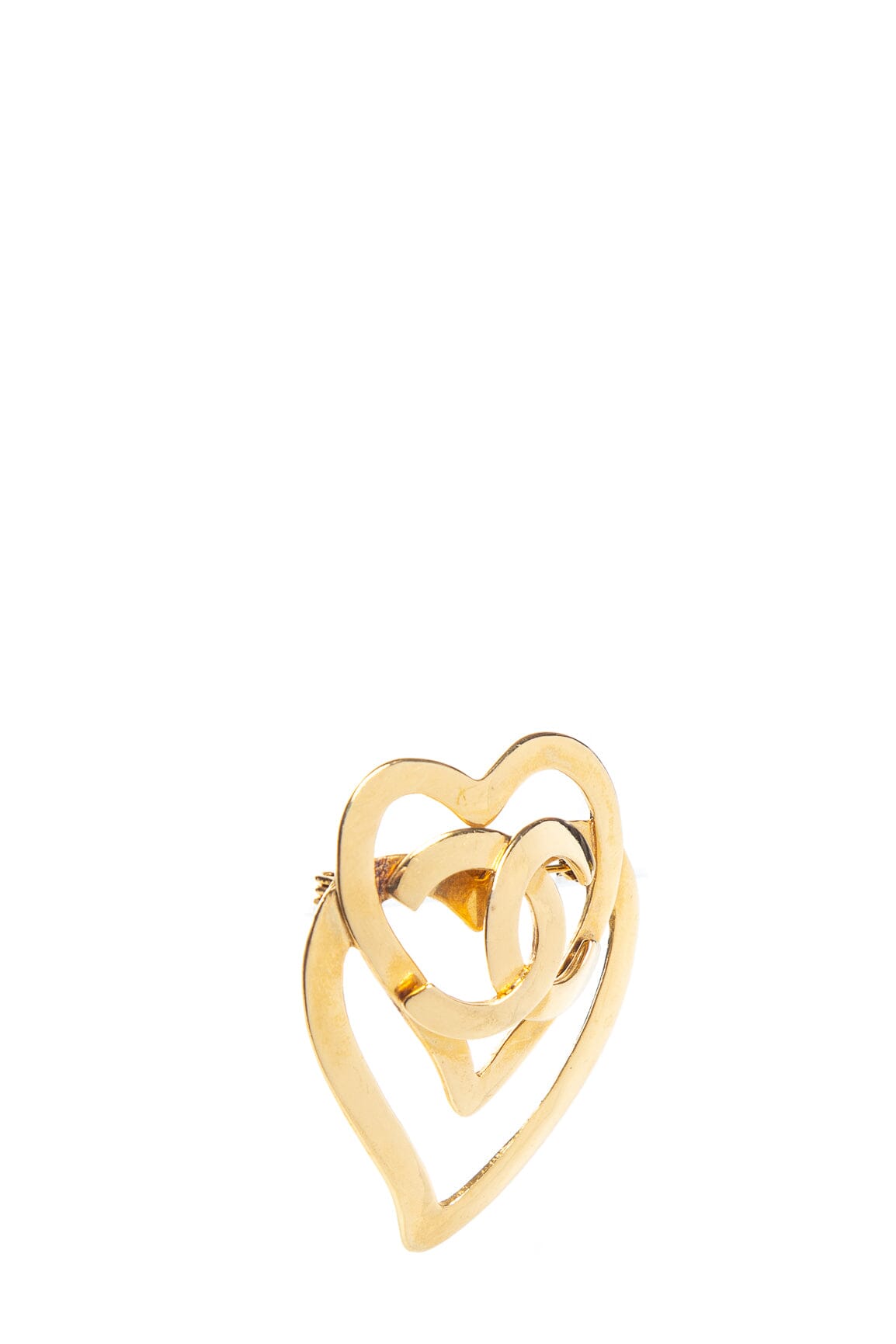 Chanel Vintage 1995 Spring Double Heart Gold Brooch