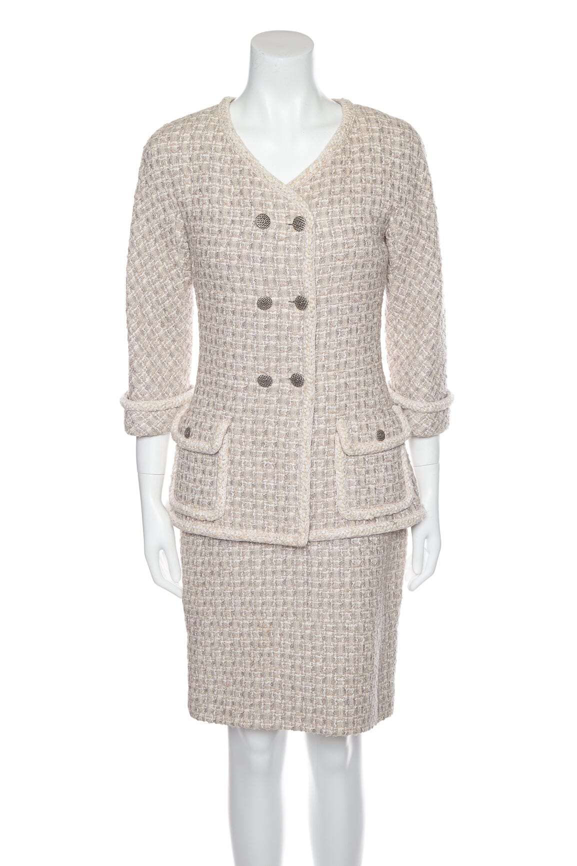 Chanel 2013 Grey Tweed Jacket and Dress Set SZ 38