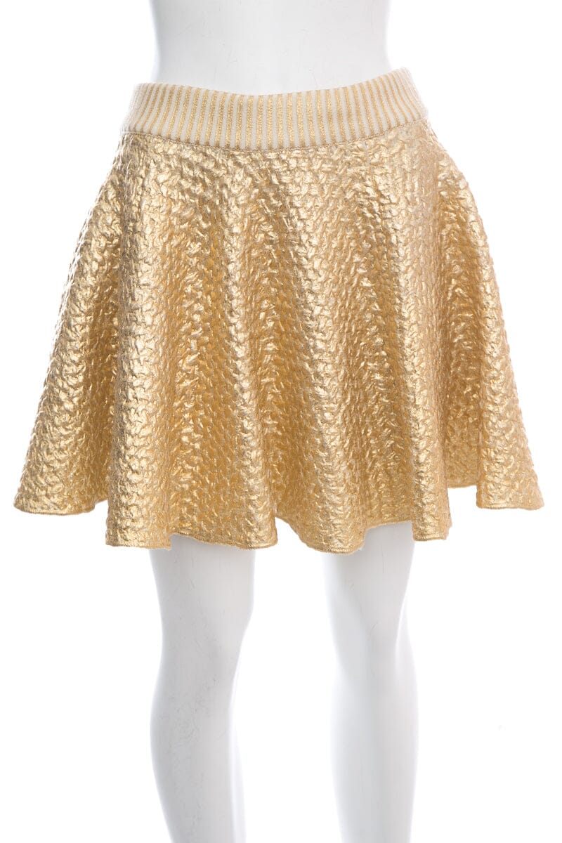 Valentino Gold Metallic Knit Mini Skirt SZ S