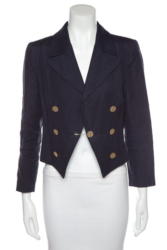 Chanel Navy Linen Cropped Jacket SZ 42