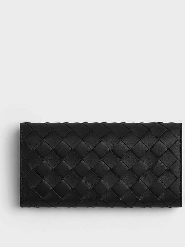 Bottega Veneta Intrecciato Flap Long Wallet Black