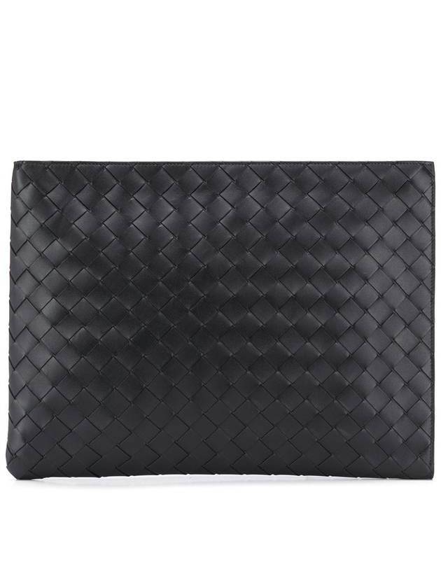 Bottega Veneta Intrecciato Half-Zip Clutch Bag Black