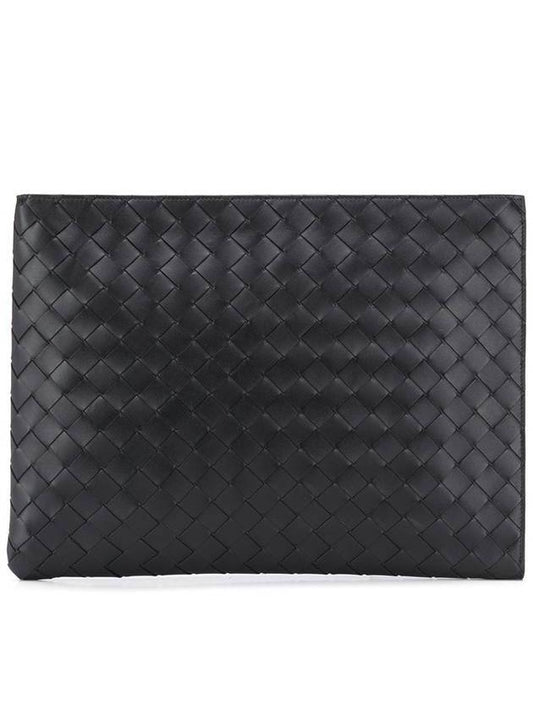 Bottega Veneta Intrecciato Half-Zip Clutch Bag Black