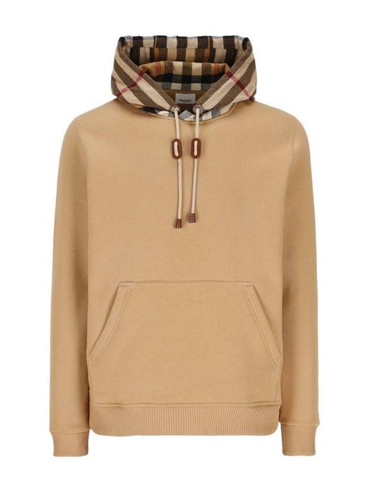 Burberry Check Cotton Blend Hoodie Camel Beige