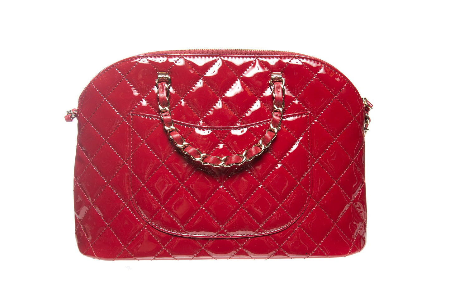 Chanel Red Patent Quilted Small Shopping Handbag