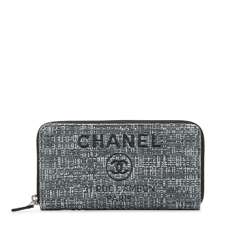 Chanel Tweed Coco Mark Deauville Zip Around Long Wallet