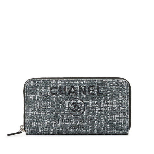 Chanel Tweed Coco Mark Deauville Zip Around Long Wallet