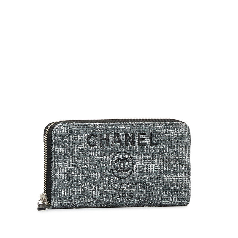 Chanel Tweed Coco Mark Deauville Zip Around Long Wallet