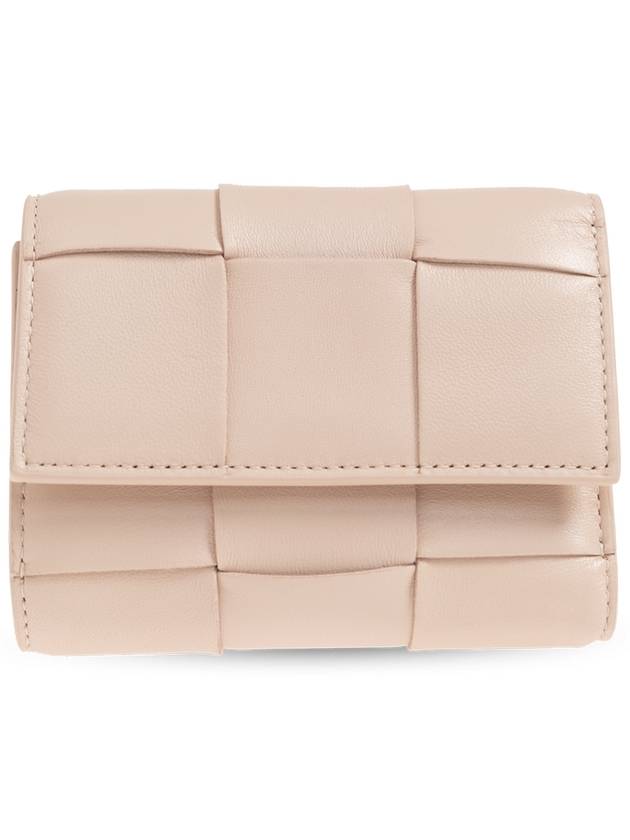 Bottega Veneta Cassette Tri-Fold Zipper Half Wallet Pink