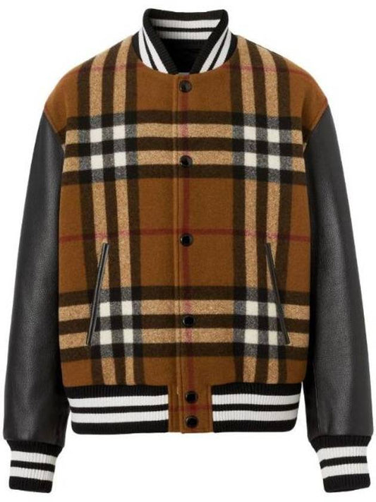 Burberry Men's Check Logo Bomber Jacket Brown
