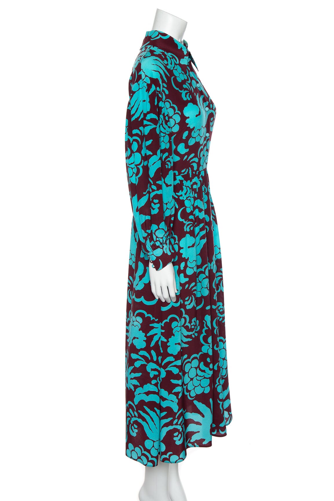 Valentino Teal and Brown Print Collared Dress SZ S