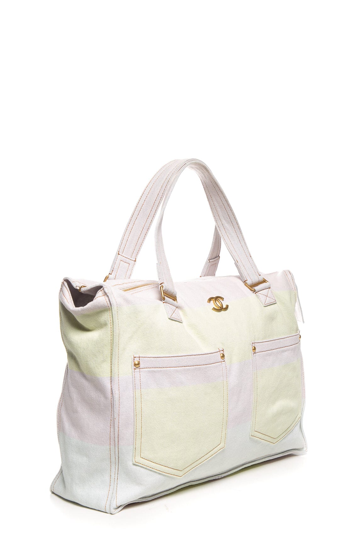 Chanel S/S 2024 Yellow and Pink Stripe Canvas Tote