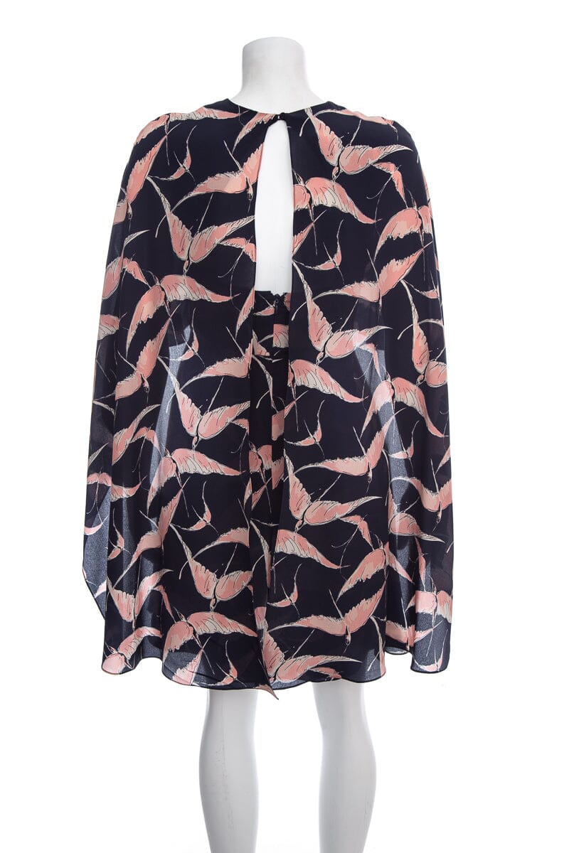 Valentino Navy Short Sleeve Silk Bird Printed Dress SZ 2