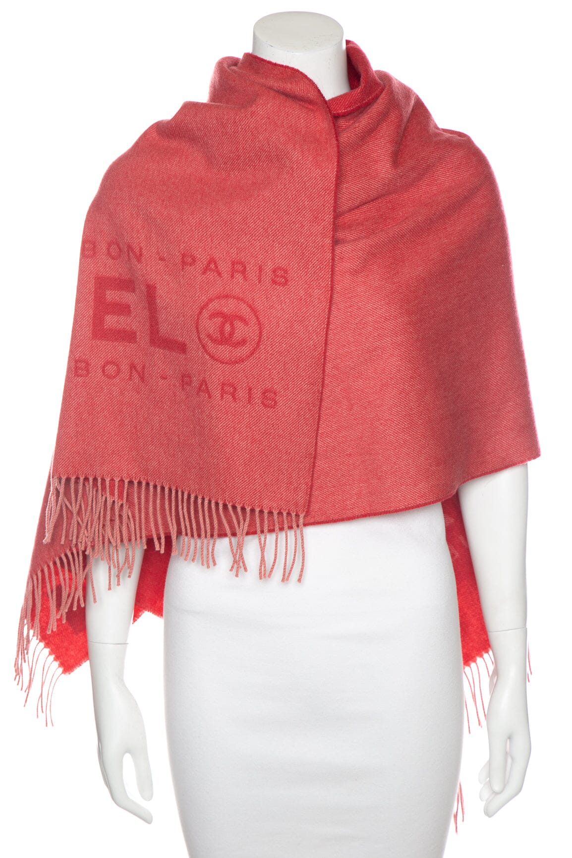 Chanel Red and Pink "Chanel" Logo Cashmere Scarf