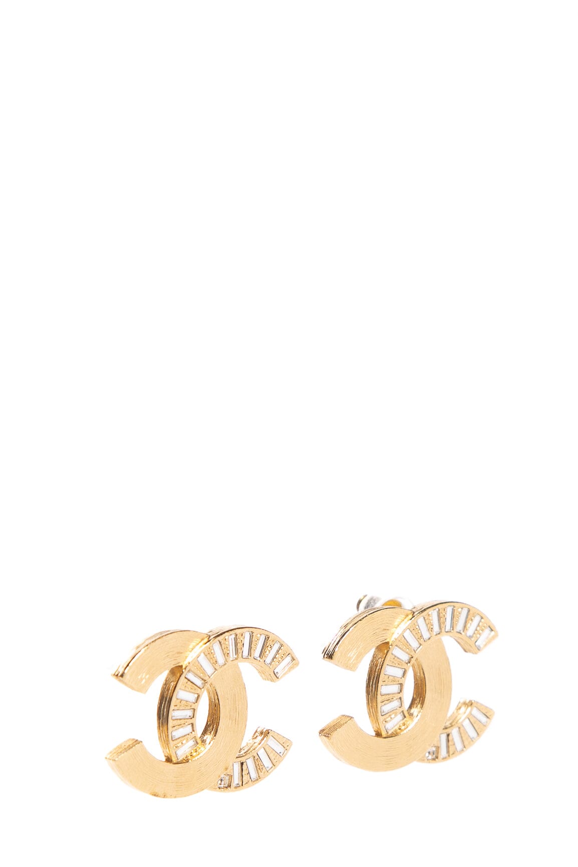 Chanel Gold Interlocking CC Embellished Crystal Pierced Earrings