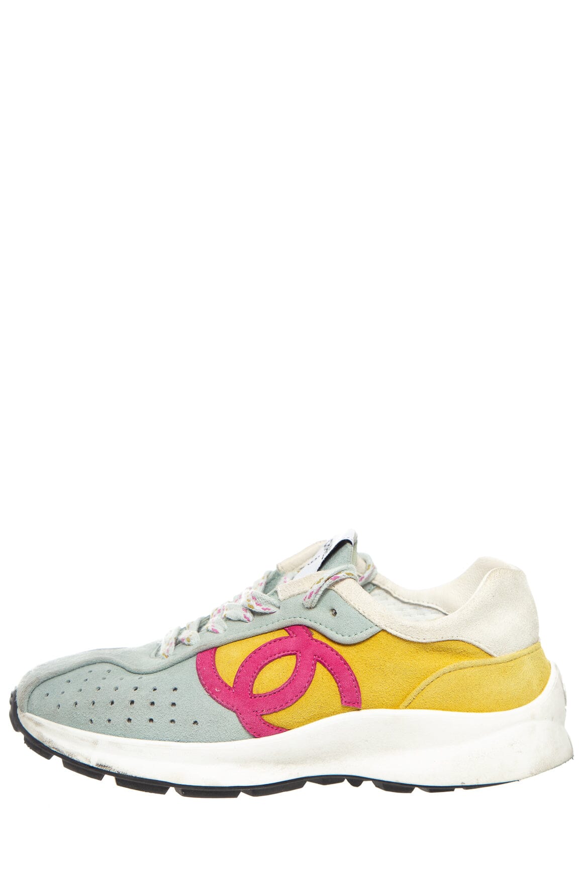 Chanel Multicolor Suede CC Lace Up Sneakers SZ 35.5