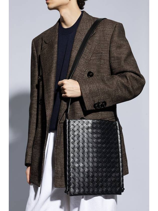 Bottega Veneta Intrecciato Flat Loop Large Leather Cross Bag Black