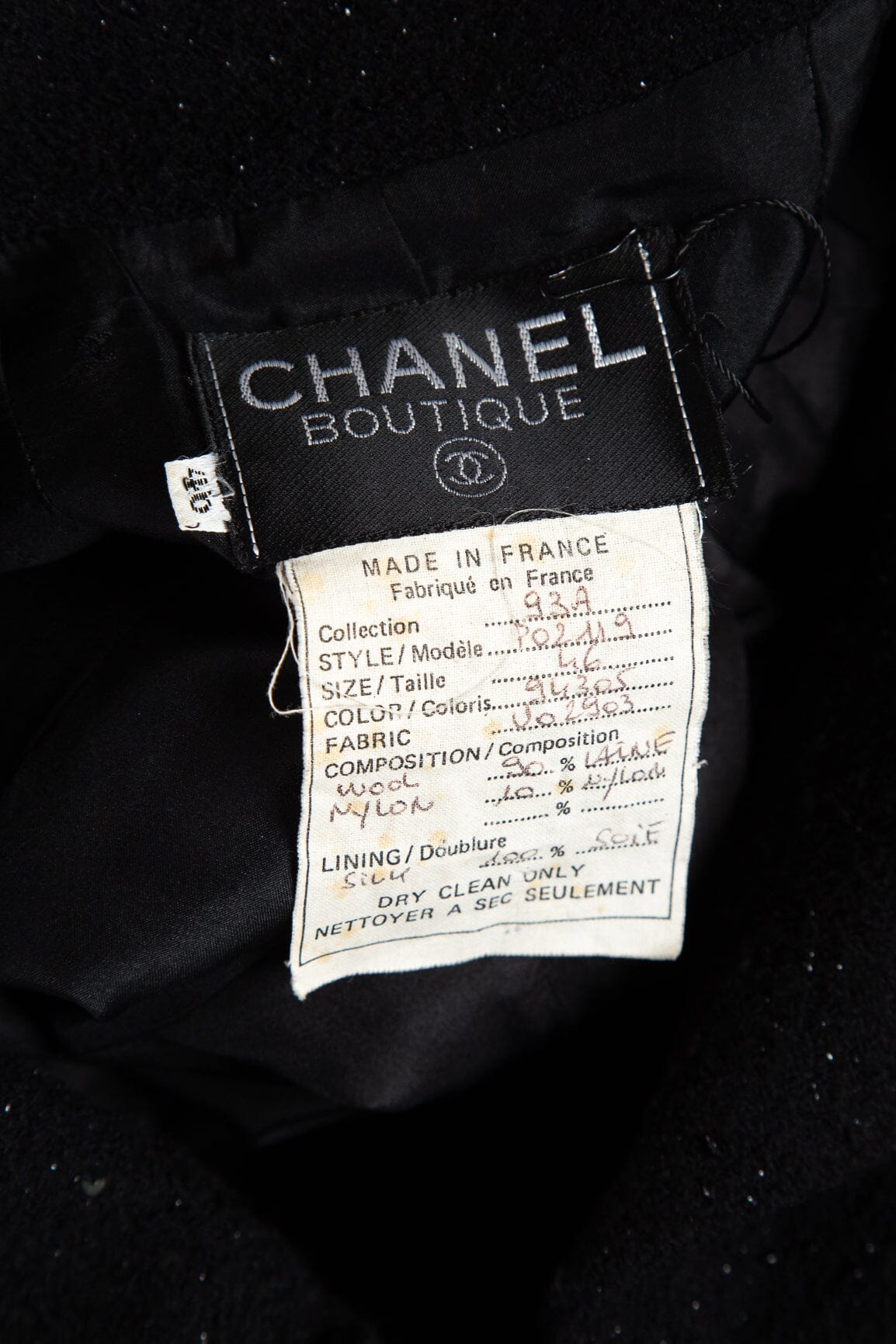 Chanel Vintage 1993 Autumn Black Glitter and Sequins Detail Jacket SZ 46