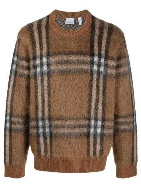 Burberry Denver Check Mohair Wool Blend Knit Top Dark Birch Brown