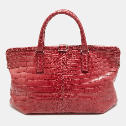 Bottega Veneta Pink Crocodile Frame Tote