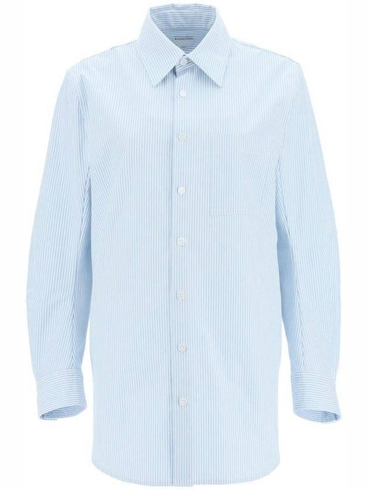 Bottega Veneta Women's Pinstripe Compact Cotton Shirt Pale Blue