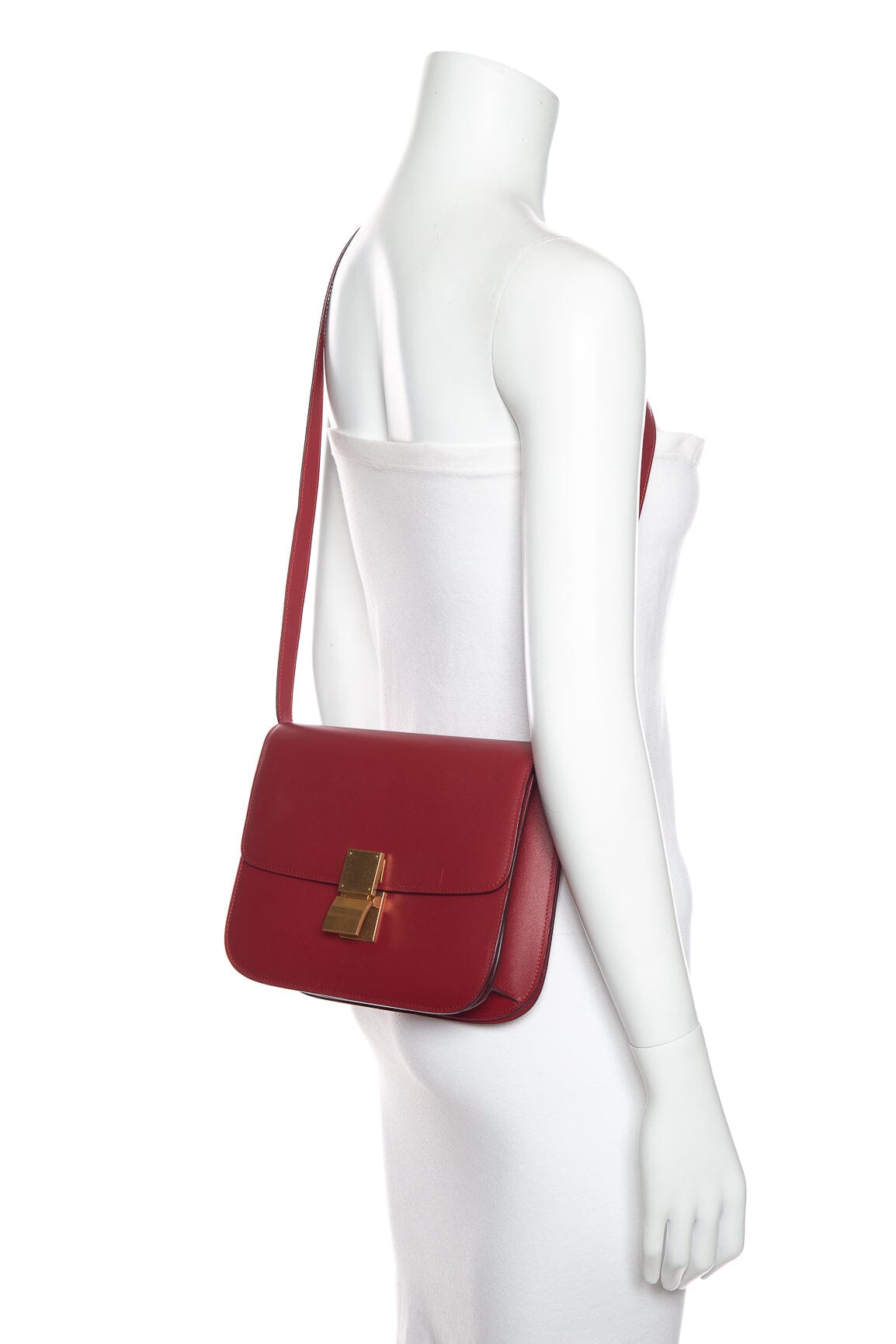 Celine Red Leather "Box" Bag Handbag